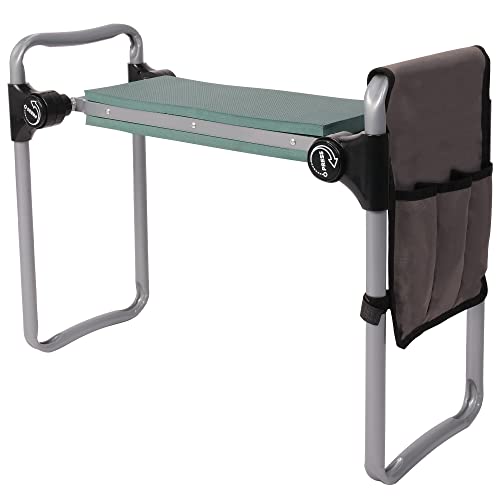 2022 Garden Kneeler and Seat Stool,Foldable Heavy Duty Garden Bench Workseats with Tool Pocket and Soft EVA Kneeling Pad for Senior,Gardening Lovers, Green