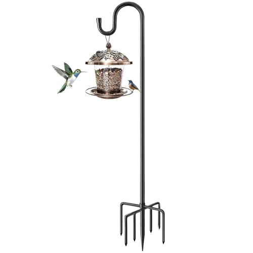 ANIDEER 60" Shepherds Hooks for Outdoor, Heavy Duty Bird Feeder Pole for Hummingbird Feeder, Hanging Lantern, Shepherds Hook for Bird Feeders for Outside with 7 Prongs Base,1 Pack - size: 60 Inch