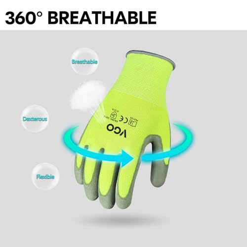 Vgo... 10Pairs PU Coated Safety Work Gloves,Gardening Gloves (PU2103,L) - color: Yellow, size: Large