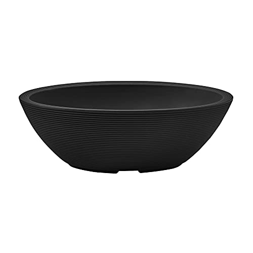 Crescent Garden Delano Oval Planter Bowl, Succulent Garden, Unique Indoor/Outdoor Double-Walled Plant Bowl with Plug- Oval Shape - 24" L x 17" W x 8" H (Caviar Black) - color: Caviar Black, size: 24"x17"