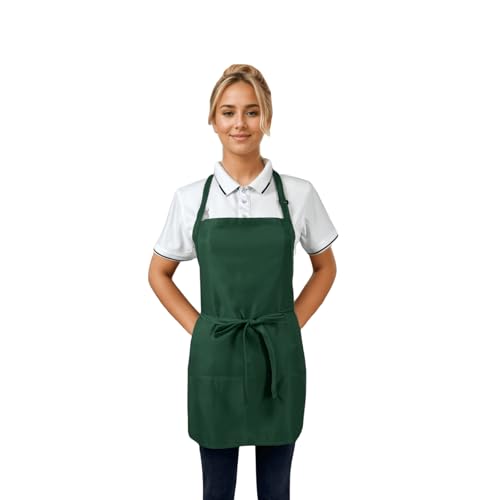 Adjustable Waterproof Aprons with 3 Pockets for Men Women, Server Apron for Kitchen Cooking Gardening Restaurant - color: Green, 2 Pack