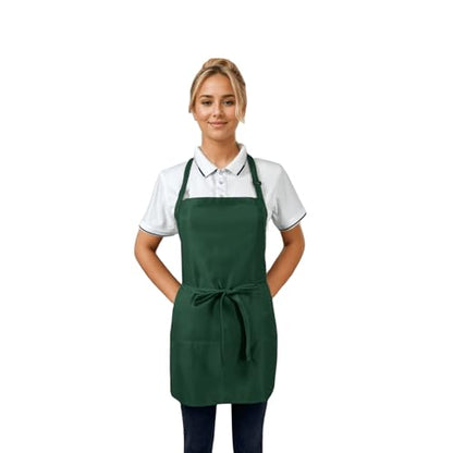 Adjustable Waterproof Aprons with 3 Pockets for Men Women, Server Apron for Kitchen Cooking Gardening Restaurant - color: Green, 2 Pack