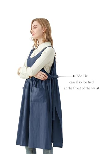 Nanxson Cotton Apron Women Split Plus Size Bib with Pockets - color: Navy