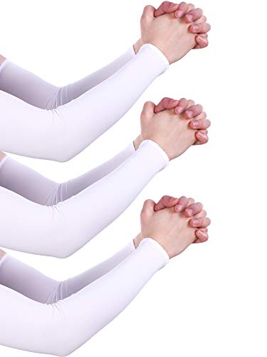 Mudder 9 Pairs UV Protection Arm Sleeves Cooling Ice Silk Sun Sleeves - color: White