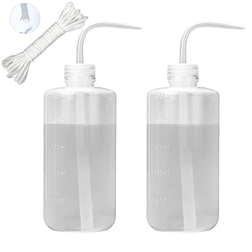 ORIMERC 2 Pack Plant Watering Bottle for Indoor Plants, 500mL Succulent Watering Bottle, Come with 15 ft Self Watering Wick Cord, Squeeze Watering Can Waterer Seedlings Terrarium Lab Tatoo Eye Wash - size: 500mL*2/17OZ*2