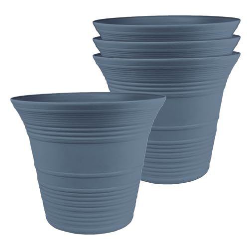 The HC Companies 9 Inch Sedona Round Self Watering Planter Pots, Lightweight UV-Resistant Plastic Indoor & Outdoor Planters, 4-Pack Flower Pots for Garden & Home Decor, Slate Blue - color: Slate Blue, size: 9", style: Pack of 4