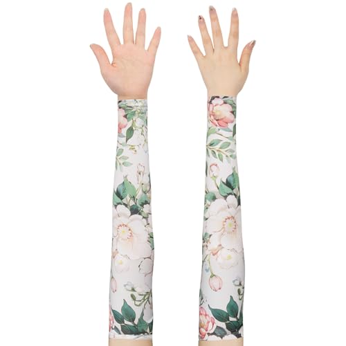 YAMEIZE Gardening Long Arm Sleeves for Women - Sun Protection Cooling Floral Sleeves to Cover Arm for Garden - color: Pink Flower