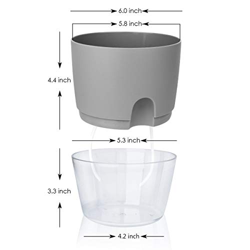 Vanavazon 6 Inch Self Watering Pots for Indoor Plants African Violet Pots - color: Gray