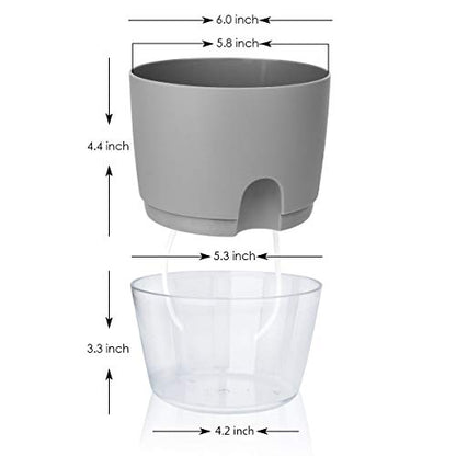 Vanavazon 6 Inch Self Watering Pots for Indoor Plants African Violet Pots - color: Gray