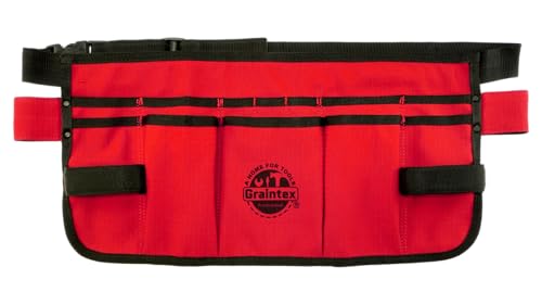 Graintex Heavy-Duty Ripstop Canvas Tool Apron – 12 Pockets, Adjustable Belt, Reinforced Stitching – Carpenter, Gardener, and DIY Utility Waist Apron - color: Red