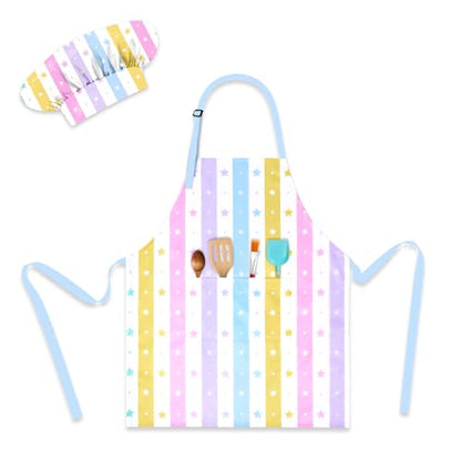 Kids Aprons for Cooking, Toddler Apron for Girls with Pockets Apron for Kid - color: Star Stripe