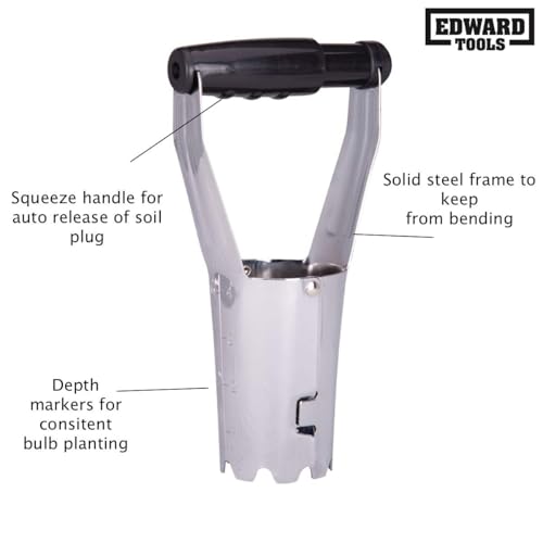 Edward Tools Bulb Planter - Bend Free Tool for Planting Bulbs, Depth Marker for More consistent Planting Tulips, Daffodils, Dahlias (Assorted)