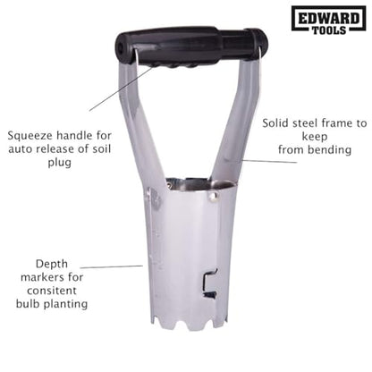 Edward Tools Bulb Planter - Bend Free Tool for Planting Bulbs, Depth Marker for More consistent Planting Tulips, Daffodils, Dahlias (Assorted)