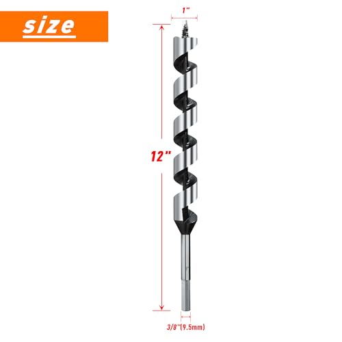 1 Inch x 12 Inch Long Ship Auger Drill Bit Set for Wood - size: 1"x12"