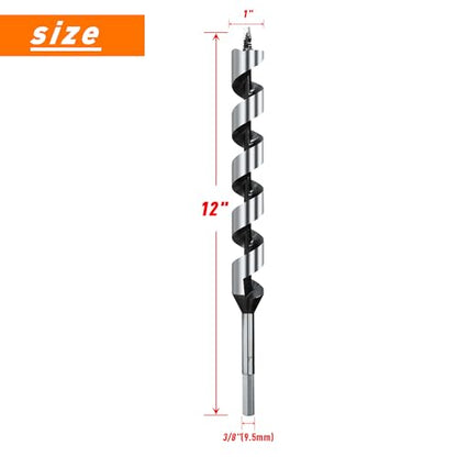 1 Inch x 12 Inch Long Ship Auger Drill Bit Set for Wood - size: 1"x12"
