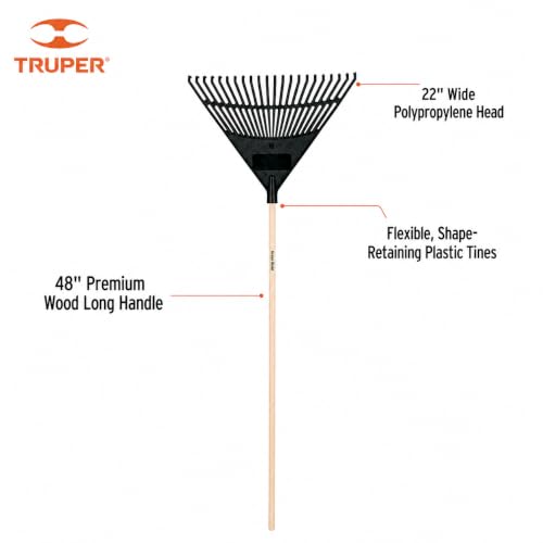 Truper 22-Inch Poly Leaf Rake with 48-Inch Wood Handle (Model 30456, EP-22) - size: 48-Inch, style: Tru Tough - Flexible Plastic Leaf Rake w/22-Inch Head