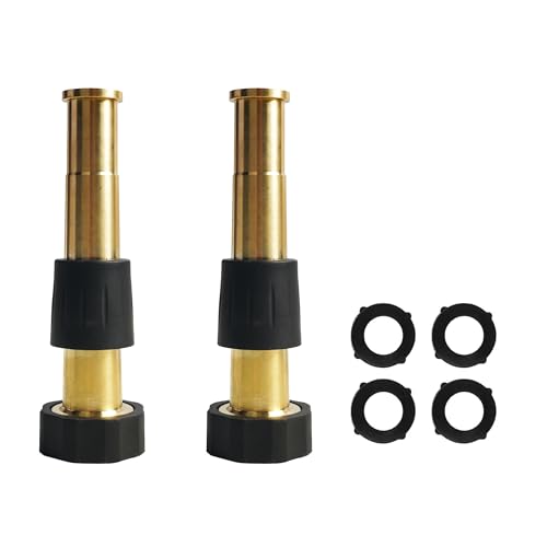 Hourleey 2 Pcs 5" Heavy Duty Brass Nozzles, Brass Jet Sweeper Garden Hose Nozzle, 3/4" GHT Nozzles for Garden Watering, Car and Pet Washing - size: 5 Inch Nozzle Twist 2Pack
