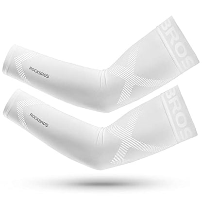 ROCKBROS Arm Sleeves for Men Women UV Sun Protection Cooling Compression - color: White, size: X-Large