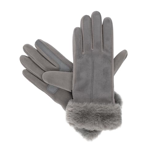 isotoner Women's Water Repellent Touchscreen Stretch Mya Faux Fur Cuff Gloves - color: Ash, size: Large-X-Large