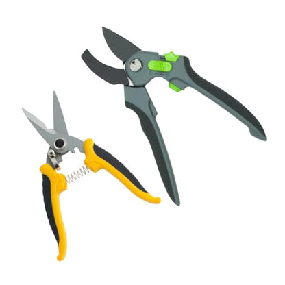 Pruning Shears for Gardening, 8.4" Bypass & 7" Straight Garden Shears – Sharp SK5 Steel Blade, Gardening Shears & Garden Snips for Trimming Flowers, Branches, Fruits(Grey Black, Black) - color: Grey Black