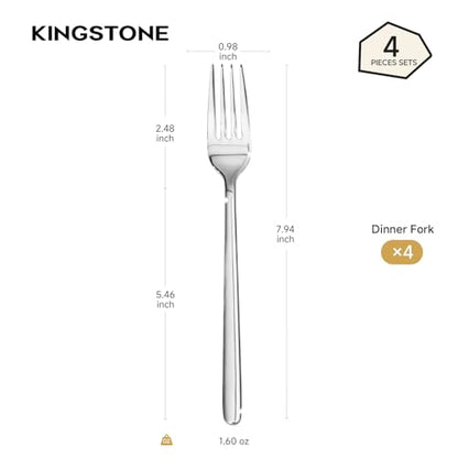 KINGSTONE Dinner Forks Set of 4, 8-Inch 18/10 Stainless Steel Forks Cutlery, Mirror Polished Table Forks for Home, Kitchen & Restaurant, Dishwasher Safe (Dinner Forks Set, 4-Piece) - size: 4-Piece