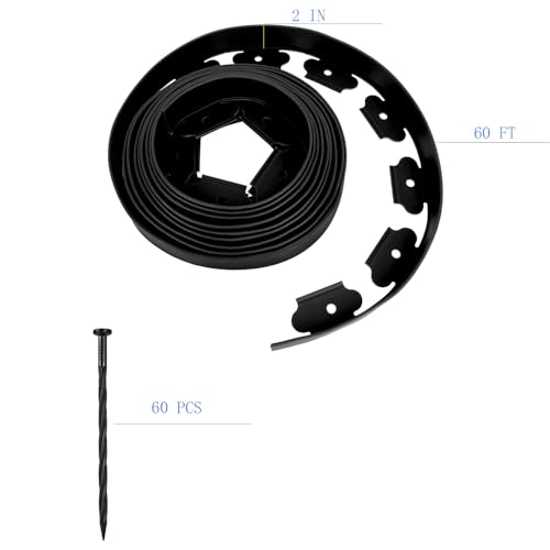 Garden Landscape Edging - 60 FT Black, 60 Spikes, 2 Inch Tall - size: 60ft edging