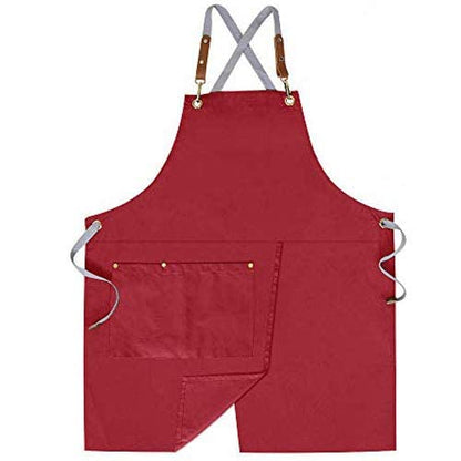 Crossback Apron with Pockets, Apron with Adjustable Straps - color: Red