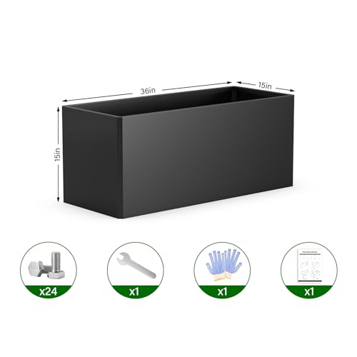 Metal Planter Box Rust-Resistant Design 36x15x15 Inch | Black - color: Black