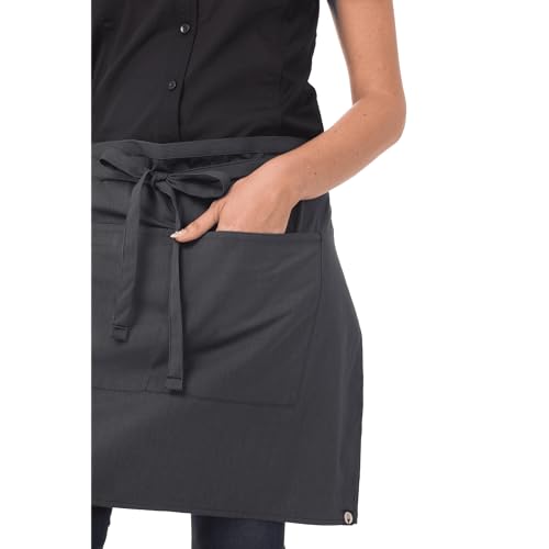 Chef Works Unisex Half Bistro Server Apron - color: Dark Grey Stripe, 1 Pack