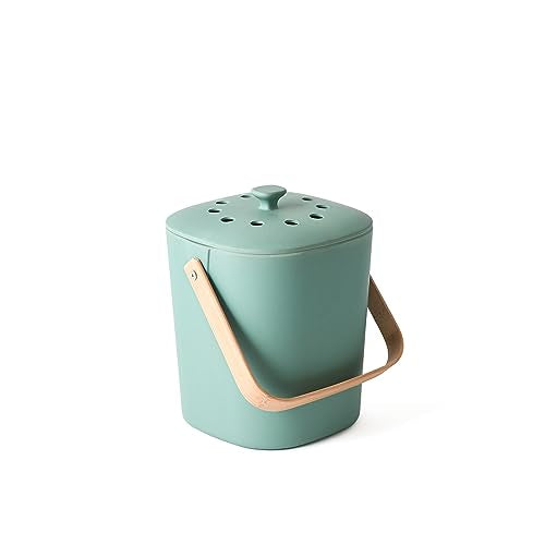 Bamboozle Countertop Compost Bin Kitchen | 1 Gallon | Odorless Composting Bin with Filters | Indoor Compost Bin with Lid | Plant Based Kitchen Composter for Food Scraps & Waste Recycling - color: Aloe