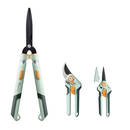 PrunePro® 3 Pack Garden Pruning Shears Set - 8" Bypass Prunes 7" Garden Scissors 27"-35" Extendable Hedge Shears Effortless Cut Stainless Steel Sharp Blade Arthritis Friendly Plant Clippers