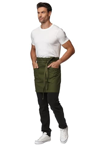 Waist Apron for Men Server Bistro Half 4251BY - color: Army Green, size: 5 Pack