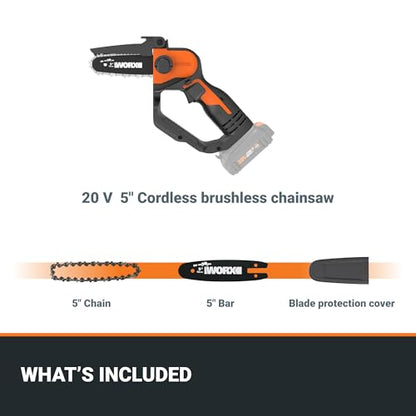 WORX WG324.9 20V Power Share 5” Cordless Pruning Saw, Bare Tool Only, Black and Orange - style: 5" 22 ft/s Pruning Saw Tool Only