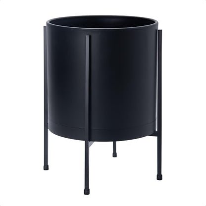 D'vine Dev Plastic Planter Pot with Metal Stand, Black, 12 in, 55-D-B-3 - color: Black, size: 12 Inch