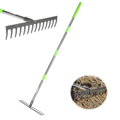 14 Tines Adjustable 30.5-57 Inch Bow Rake, Metal for Gardening - color: 14 Tines