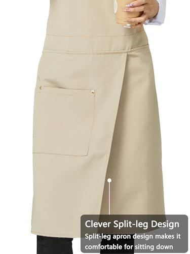 KITCHIEF Pottery Apron Split Leg,Cross Back Chef Apron with Pockets,Painting Apron with Adjustable Straps for Cooking,Baking,BBQ,Ceramic,Gardening(Khaki) - color: Khaki