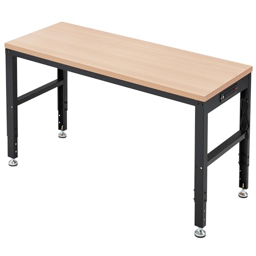 Antifir 60" Adjustable Workbench, Heavy Duty Wood Workstation - size: 60x24" With Socket