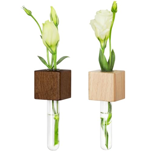 Magnetic Test Tube Flower Vases for Refrigerator, Set of 2 - color: Wood+walnut