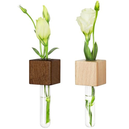 Magnetic Test Tube Flower Vases for Refrigerator, Set of 2 - color: Wood+walnut