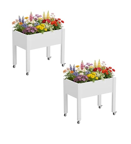 Fancyango Raised Garden Bed with Wheels 26.3" Hx2 -Ashen - color: Ashen, size: 26.3"Hx2