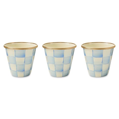 MACKENZIE-CHILDS Enamel Herb Pot Set, Small, Light-Blue-and-White Sky Check - color: Sky Check