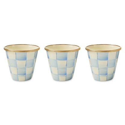 MACKENZIE-CHILDS Enamel Herb Pot Set, Small, Light-Blue-and-White Sky Check - color: Sky Check