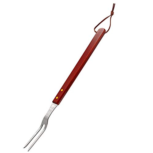 2 Tine Stainless Steel Carving Fork-Barbecue Meat Fork-Camp Cooking Tool with Wooden Handle (18 inches)