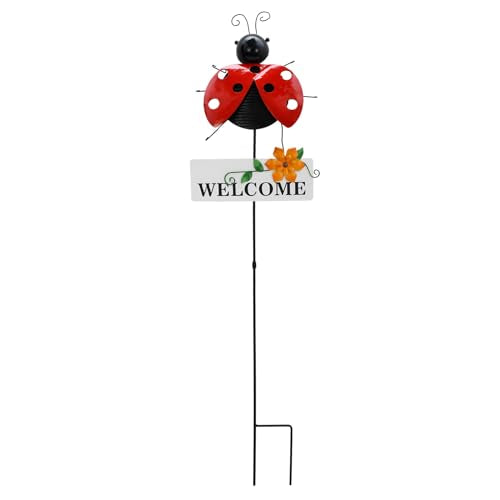 Morning View Ladybug Garden Stakes Decorative Metal Insect Yard Stake Outdoor Spring Lawn Ornaments Yard Art Patio Pathway Flower Pot Outside 30 Inch Tall - color: Red Ladybug with Black Spots