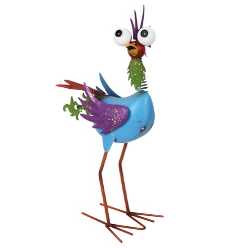 Metal Wacky Rooster Garden Statue for Patio, Backyard, Lawn - color: Blue & Purple