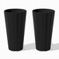 Veradek Column Series Tall Planter - Tapered Outdoor Planter with Shelf - color: Black, style: Wide Groove - 2 Pack