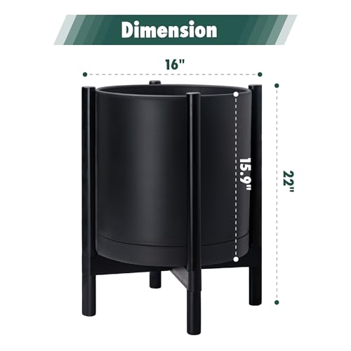 D'vine Dev Plastic Pot with Ebony Wood Stand, Black, 16 in, 55-C-Z-2 - color: Matte Black Pot + Ebony Stand, size: 16 Inch
