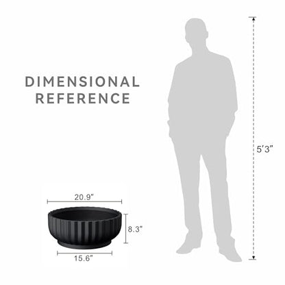 Kante Accent Round Shallow Black Concrete Planter 20.9" Dia, Outdoor - color: Black, size: 20.9"w x 8.3"h