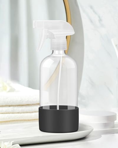 Glass Spray Bottles for Cleaning - 16 oz Spray Bottles with Silicone Sleeve - color: Black