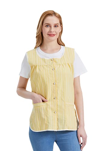 Nanxson Cobbler Aprons for Women with Pockets Smock Apron with Buttons - color: Yellow Stripes, size: XX-Large